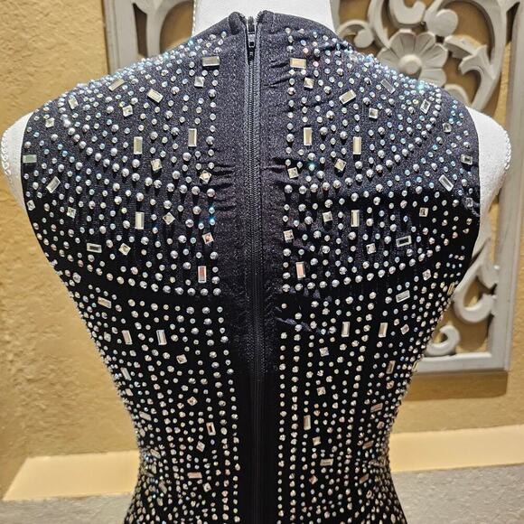 Windsor Heat XS Stone Rhinestone Bodycon Mini Dress Black Sleeveless Party Glam - Picture 7 of 14